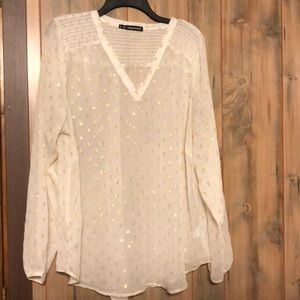 Sheer with gold notching dress blouse